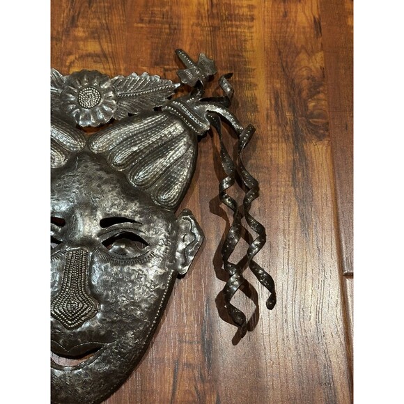 Child Playing with Gaurdian Angel Haitian Oil Drum Wall  Haitian Metalwork Signed Winzor 11” Recycled Steel Oil Drum Folk Art Sculpture